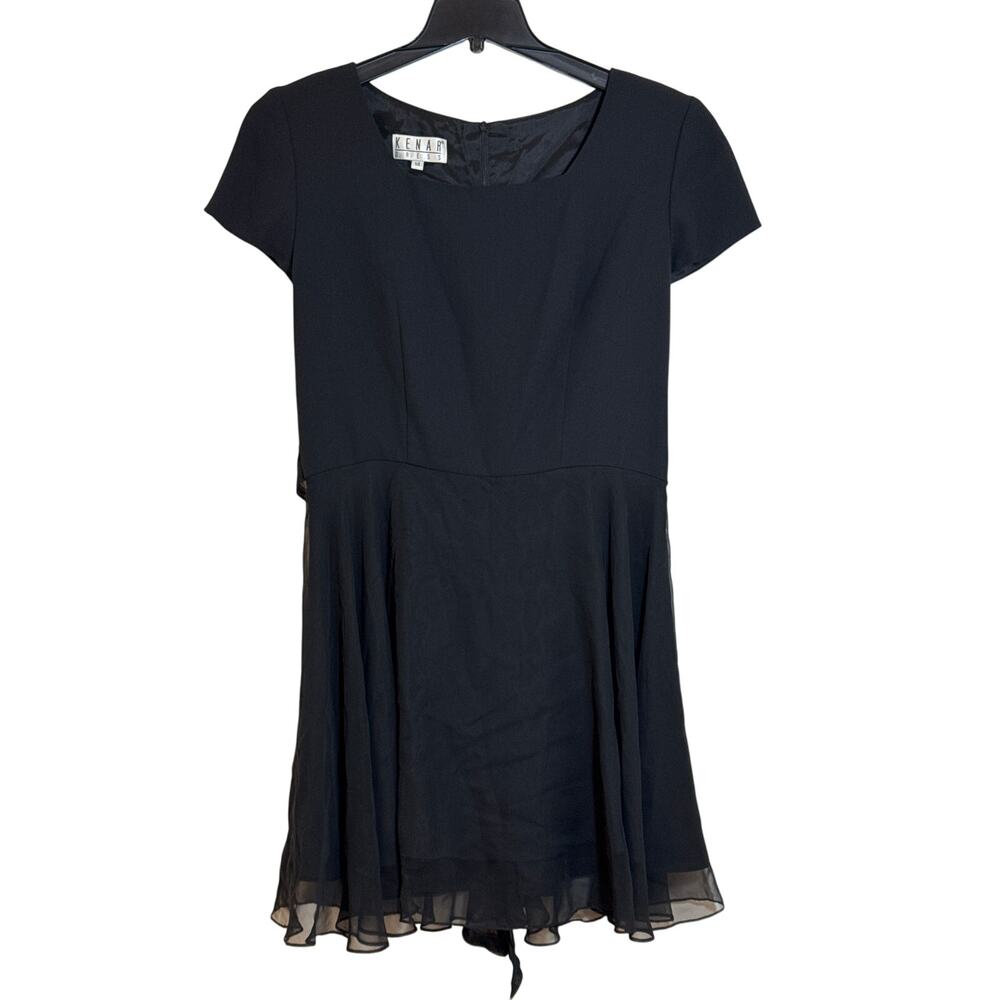 Kenar Black Dress Size 14 Fit and Flare Sheer Overlay Skirt Hangs Below the Hem